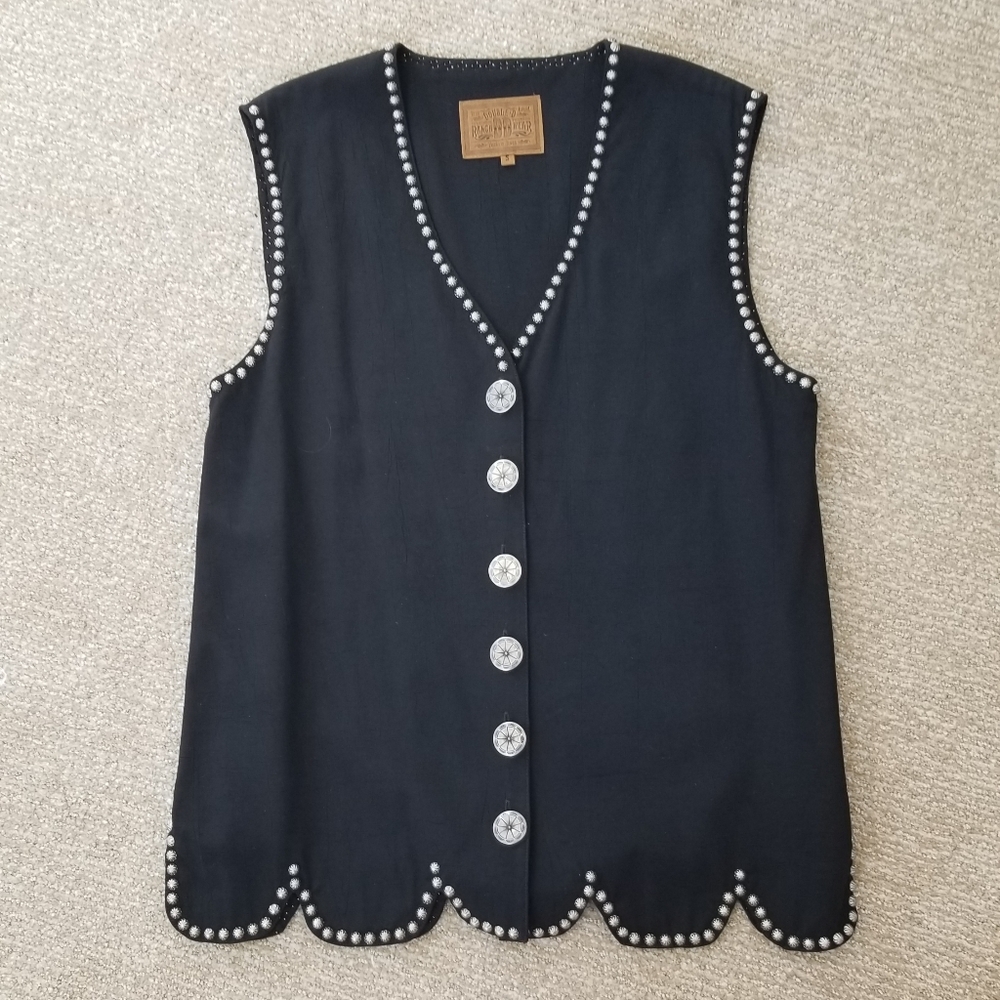 Double D Ranch Black Concho Button Studded Vest Small